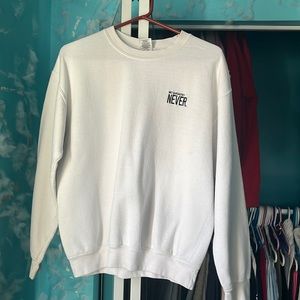 white & black sweatshirt.